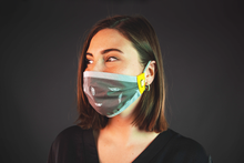 Carregar imagem no visualizador da Galeria, Grey reusable face mask with yellow happy mask logo
